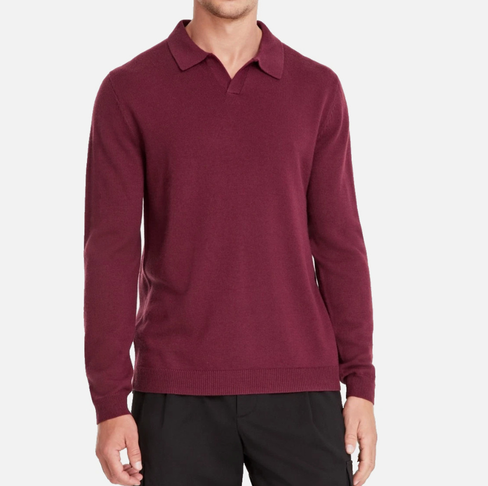 Alfani Men's Long Sleeve Johnny Collar Merino Sweater Berry Violet Size XL